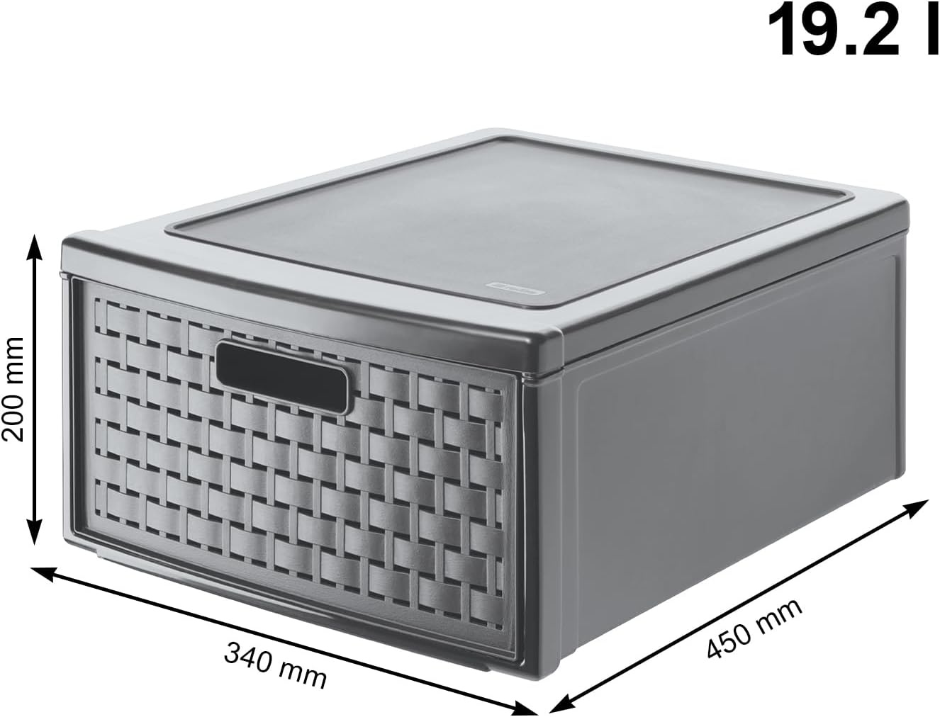 Rotho Country Ladebox 19.2l met 1 lade in rotan-look, Kunststof (PP) BPA-vrij, antraciet, groß/19.2l (45.0 x 34.0 x 20.0 cm)