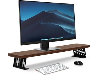 80x23,5 cm Houten monitorstandaard, dubbele monitorstandaard voor computerscherm en tv-verhoger, bureau-organizer voor werken en gamen, bruin