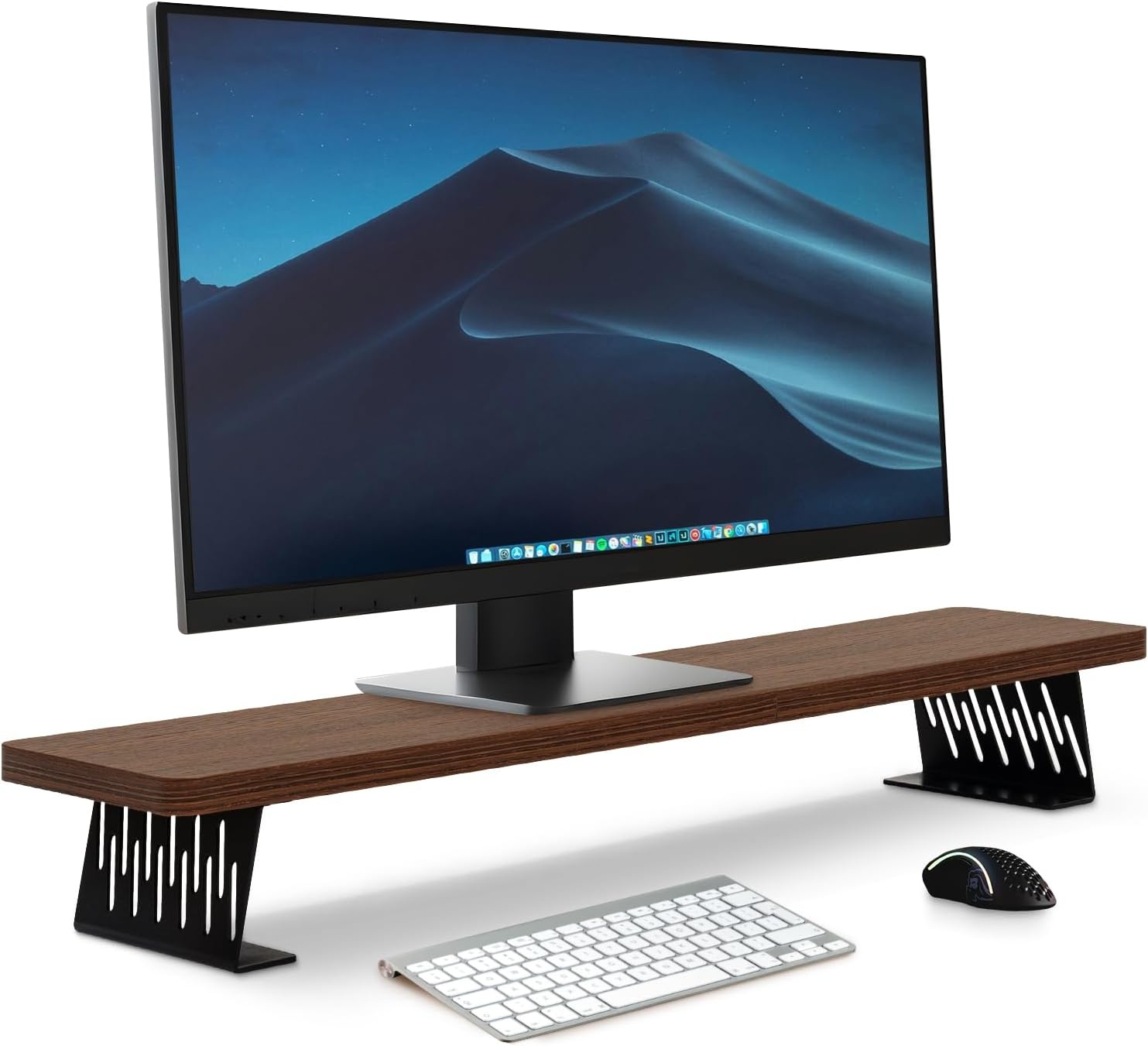 80x23,5 cm Houten monitorstandaard, dubbele monitorstandaard voor computerscherm en tv-verhoger, bureau-organizer voor werken en gamen, bruin