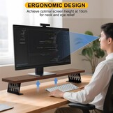 80x23,5 cm Houten monitorstandaard, dubbele monitorstandaard voor computerscherm en tv-verhoger, bureau-organizer voor werken en gamen, bruin