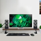 80x23,5 cm Houten monitorstandaard, dubbele monitorstandaard voor computerscherm en tv-verhoger, bureau-organizer voor werken en gamen, bruin