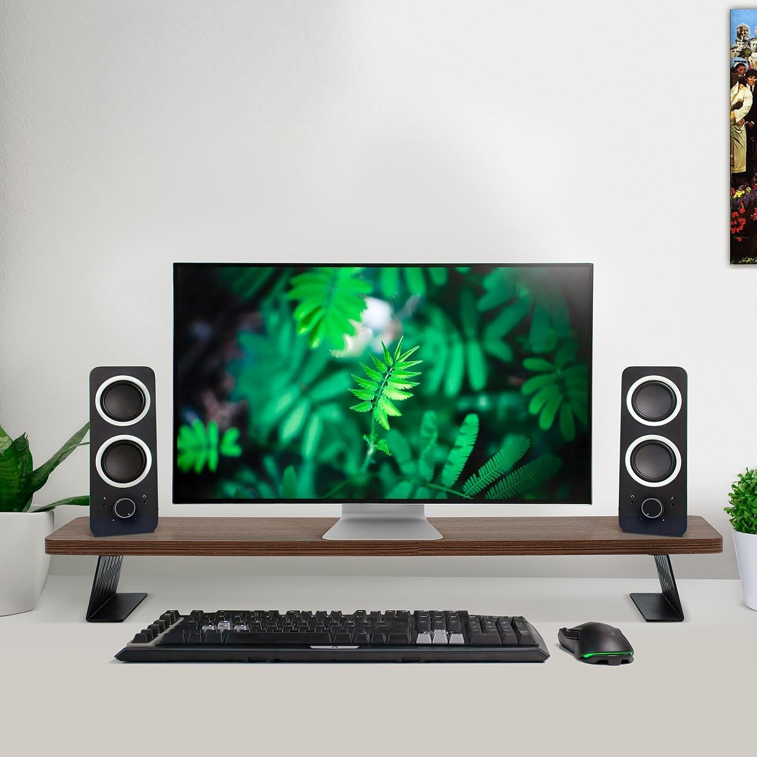 80x23,5 cm Houten monitorstandaard, dubbele monitorstandaard voor computerscherm en tv-verhoger, bureau-organizer voor werken en gamen, bruin
