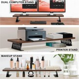 80x23,5 cm Houten monitorstandaard, dubbele monitorstandaard voor computerscherm en tv-verhoger, bureau-organizer voor werken en gamen, bruin