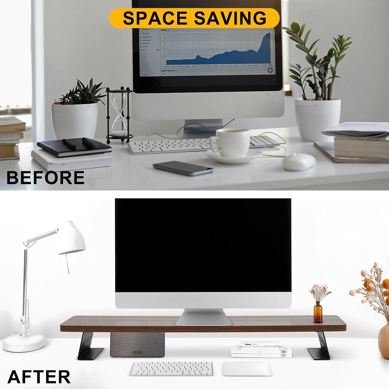 80x23,5 cm Houten monitorstandaard, dubbele monitorstandaard voor computerscherm en tv-verhoger, bureau-organizer voor werken en gamen, bruin