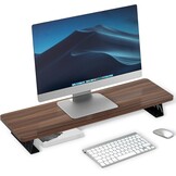 80x23,5 cm Houten monitorstandaard, dubbele monitorstandaard voor computerscherm en tv-verhoger, bureau-organizer voor werken en gamen, bruin