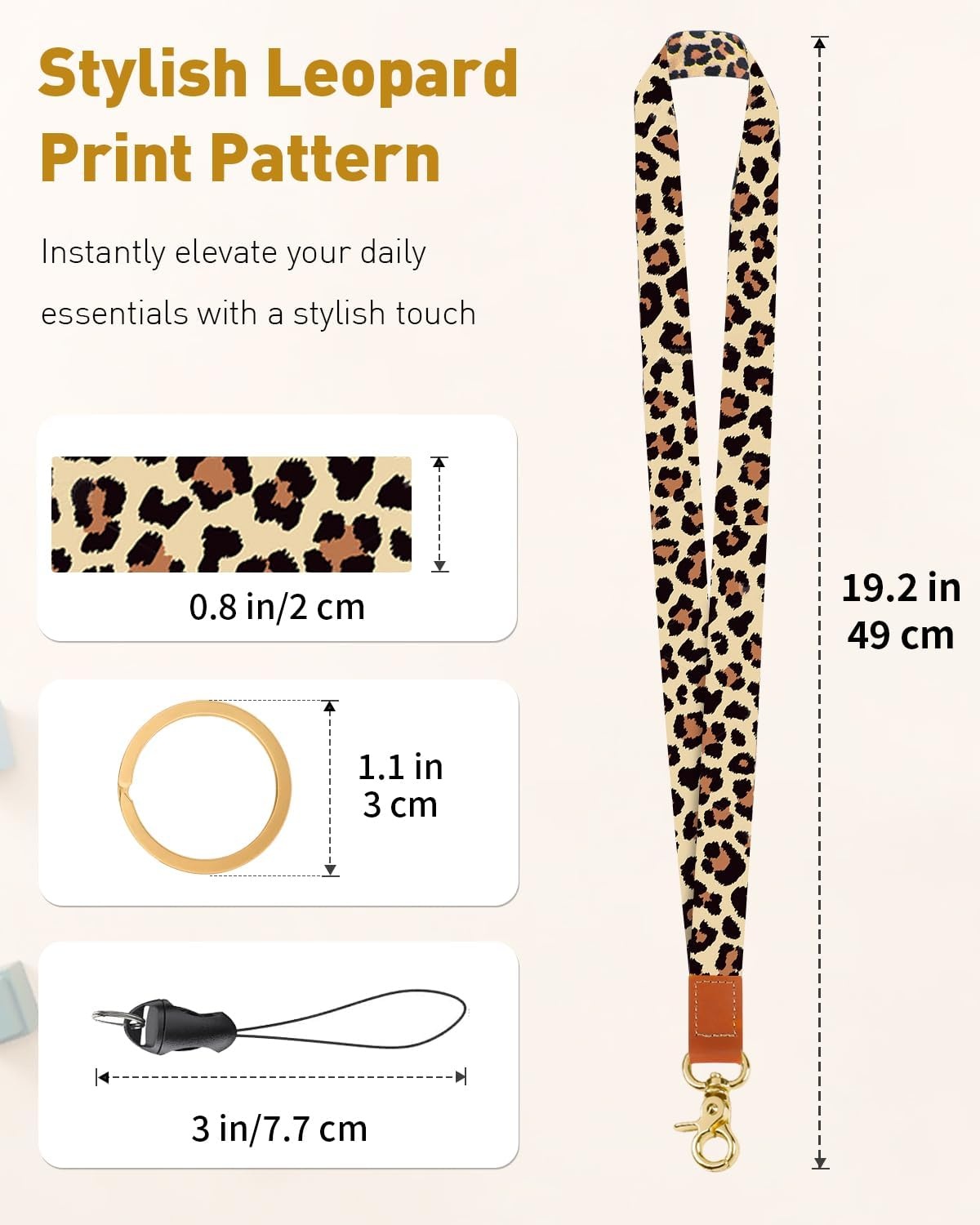 Uniclife Keycord voor ID-kaarten en sleutels - Luipaardprint - 49 cm