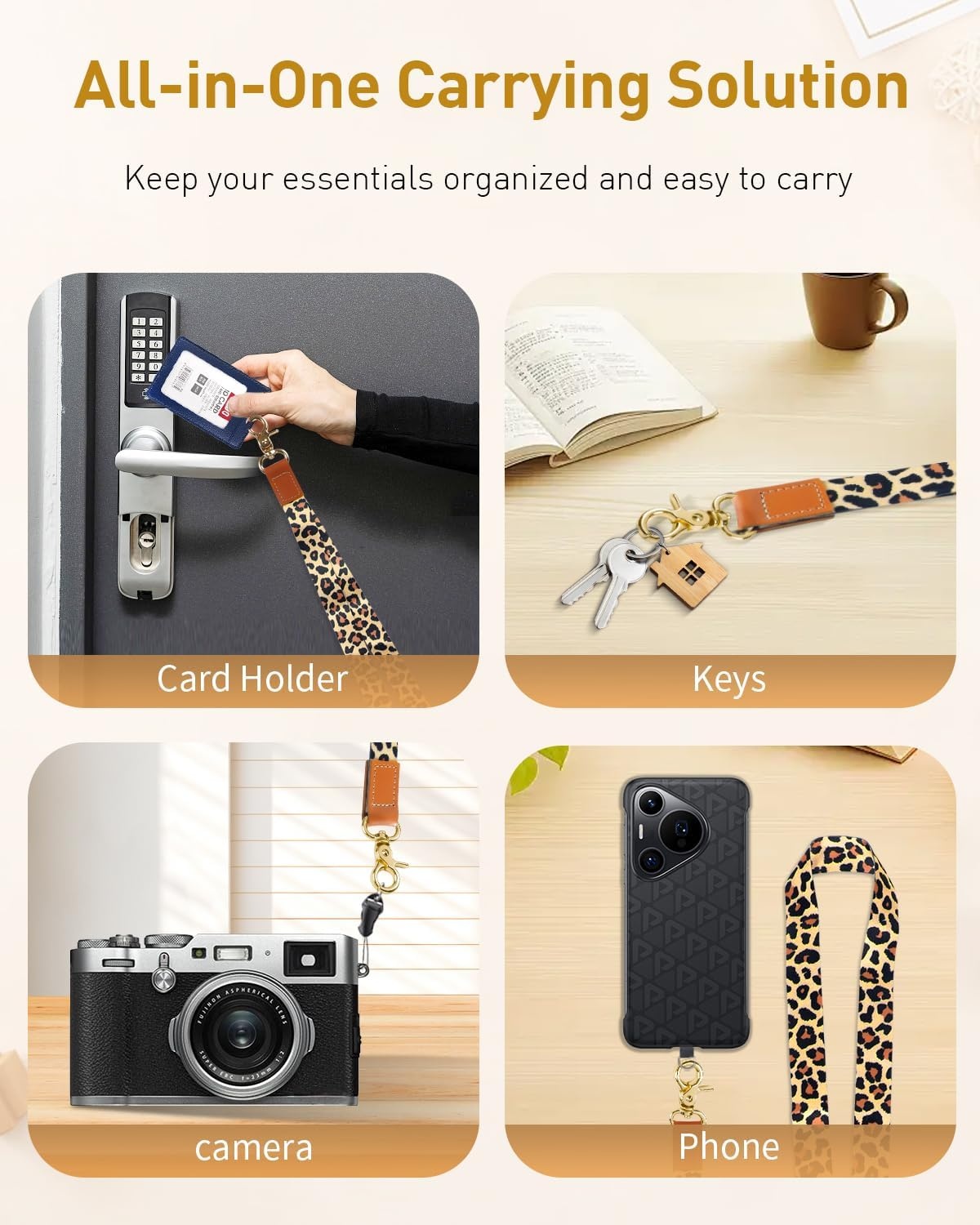 Uniclife Keycord voor ID-kaarten en sleutels - Luipaardprint - 49 cm