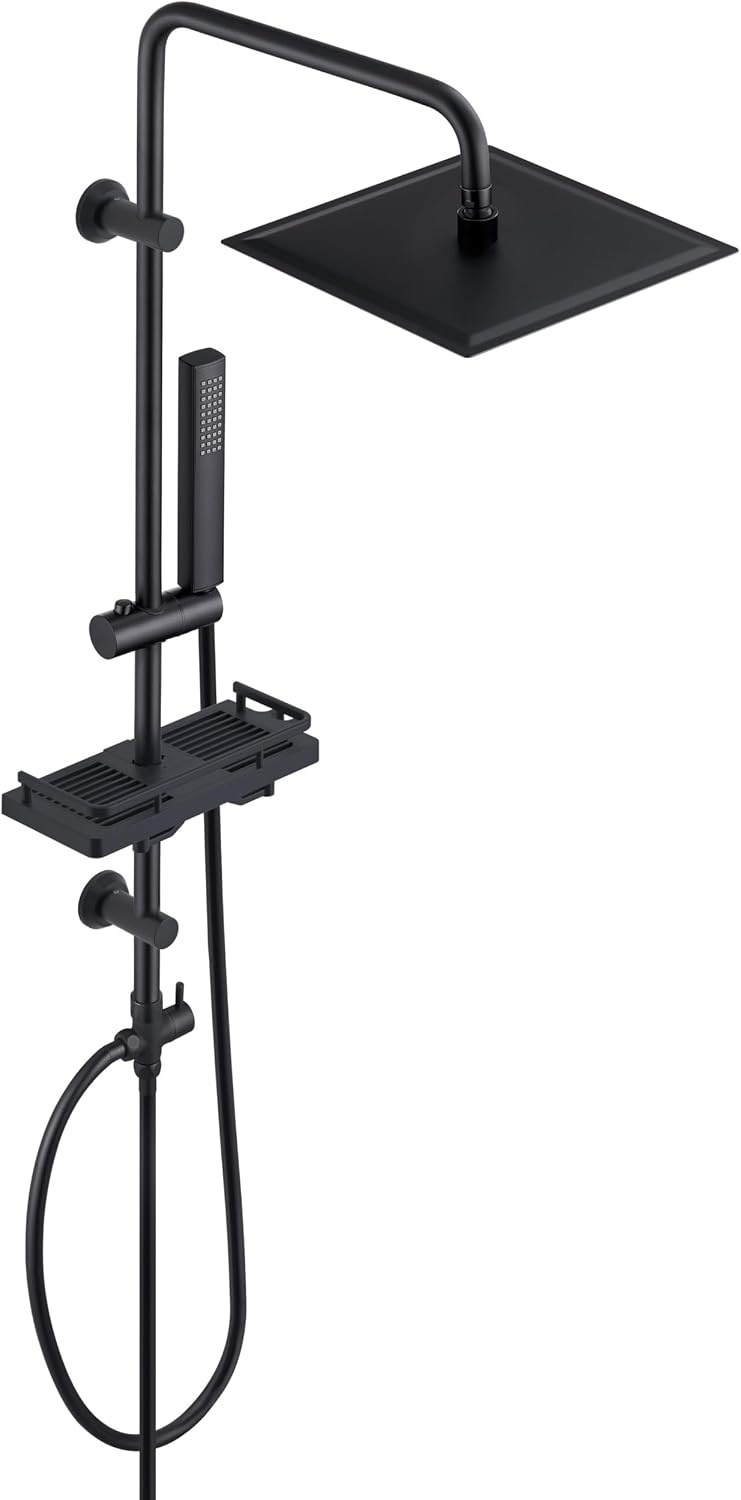Regendouche Zwart RVS met Plank - 34% Korting