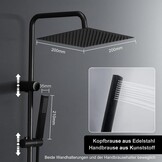 Regendouche Zwart RVS met Plank - 34% Korting