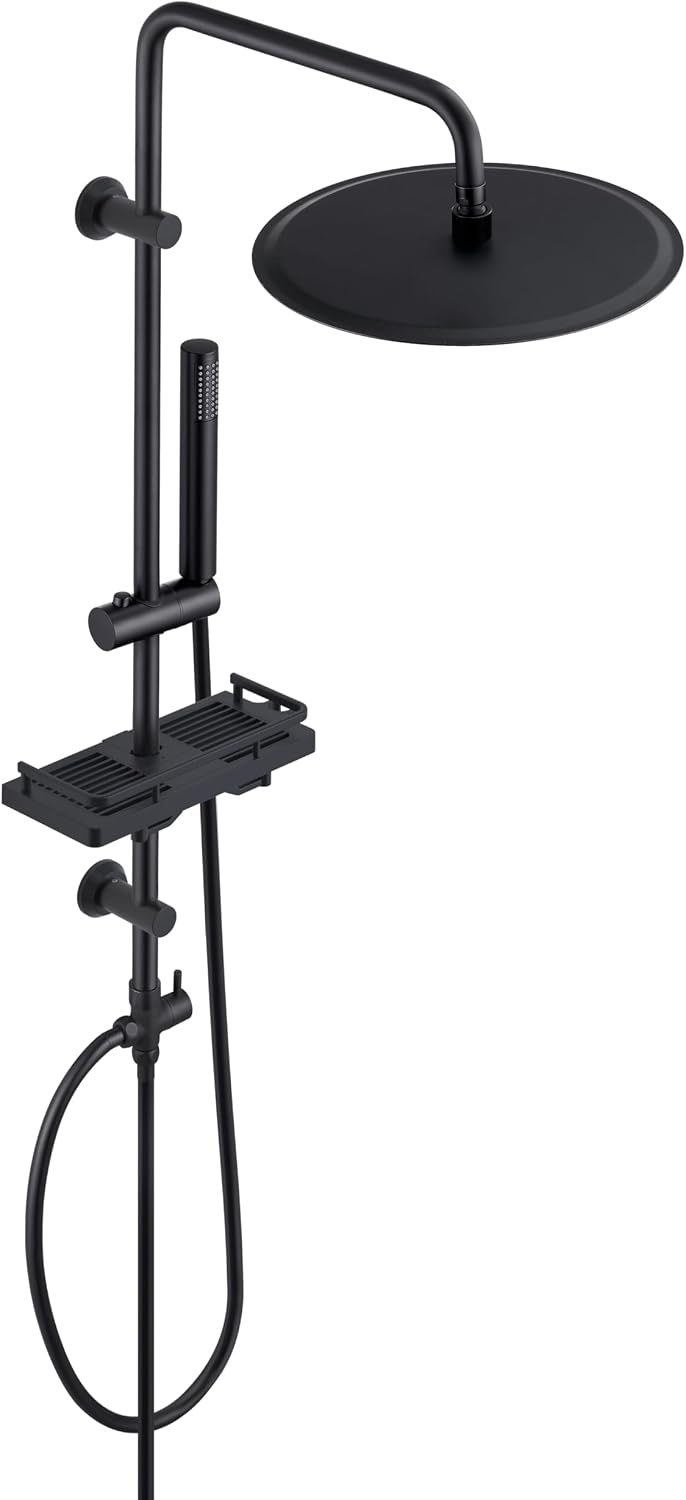 Regendouche Zwart RVS met Plank - 34% Korting