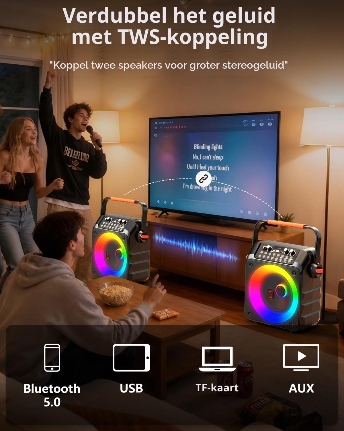 Draagbare Karaoke Partybox met 2 Microfoons - 34% Korting