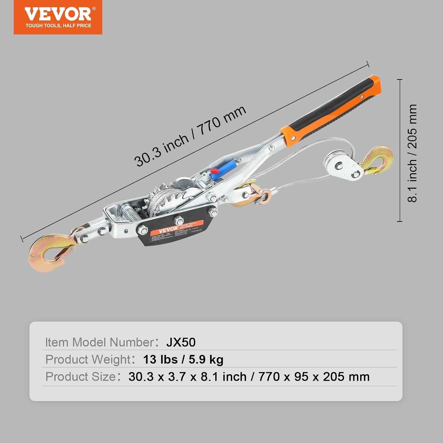 Heavy Duty Rateltakel 5 Ton - 3.5m Kabel & 3 Haken met 33% Korting