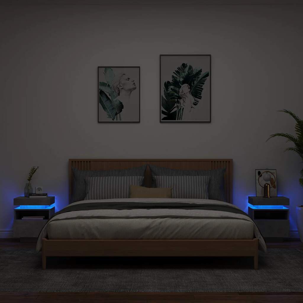 Nachtkastjes met LED-verlichting (2 stuks) - Betongrijs 34% Korting