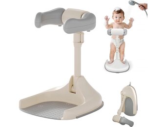 Babybadje Douchestandaard (6-36m) Grijs - Verstelbaar & Anti-slip - 32% Korting!