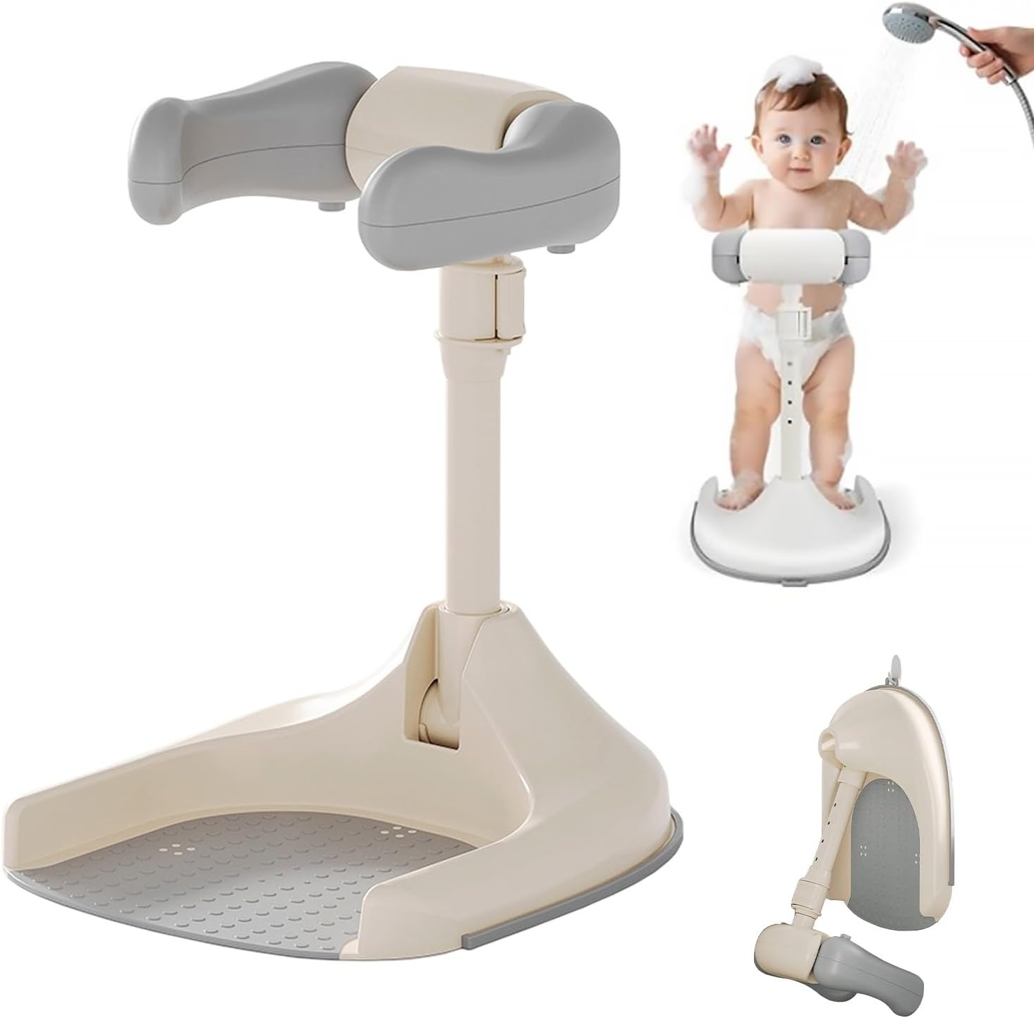 Babybadje Douchestandaard (6-36m) Grijs - Verstelbaar & Anti-slip - 32% Korting!