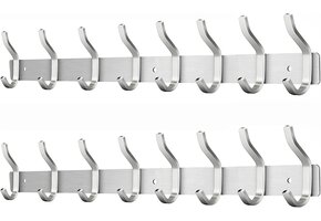 2x RVS Wandkapstok met 8 Dubbele Haken - 59 cm - 33% Korting