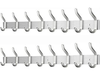 2x RVS Wandkapstok met 8 Dubbele Haken - 59 cm - 33% Korting