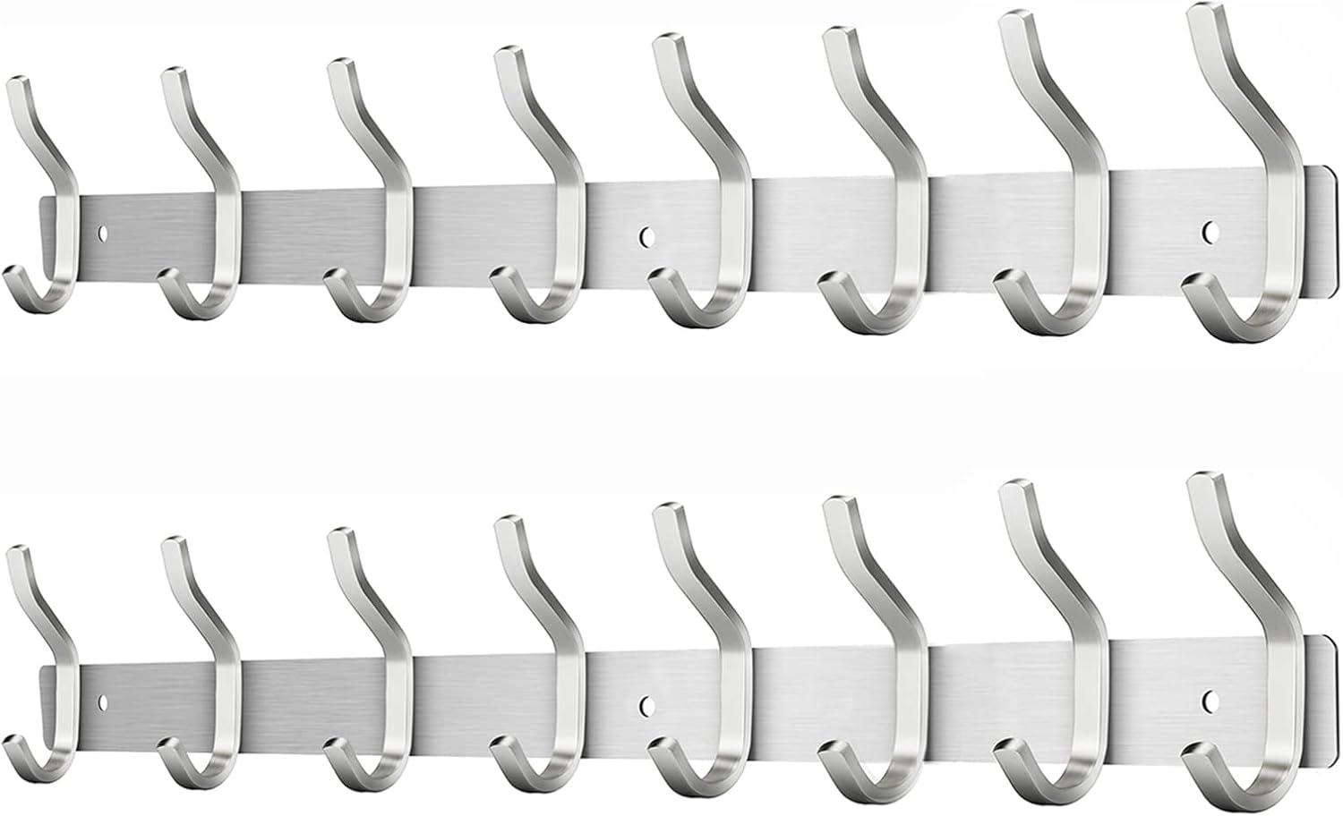 2x RVS Wandkapstok met 8 Dubbele Haken - 59 cm - 33% Korting
