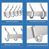2x RVS Wandkapstok met 8 Dubbele Haken - 59 cm - 33% Korting