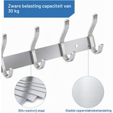 2x RVS Wandkapstok met 8 Dubbele Haken - 59 cm - 33% Korting