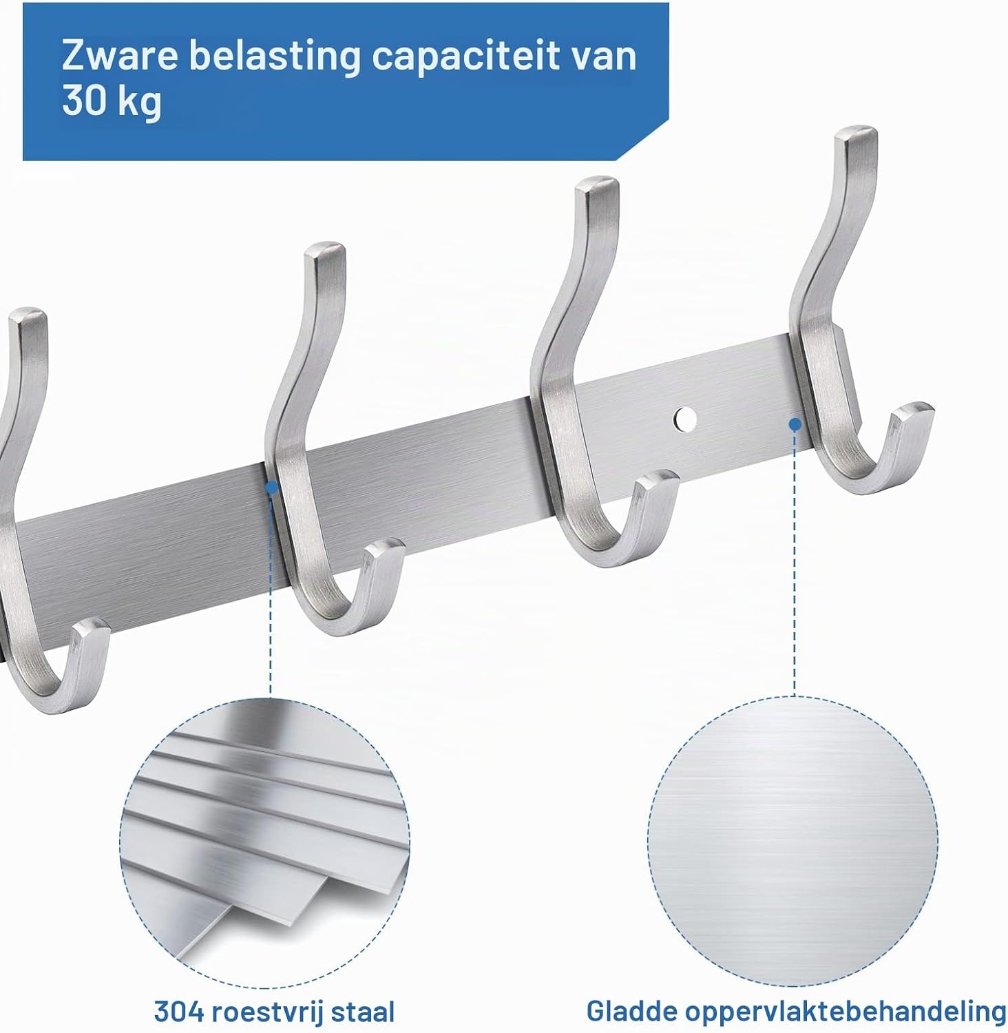 2x RVS Wandkapstok met 8 Dubbele Haken - 59 cm - 33% Korting