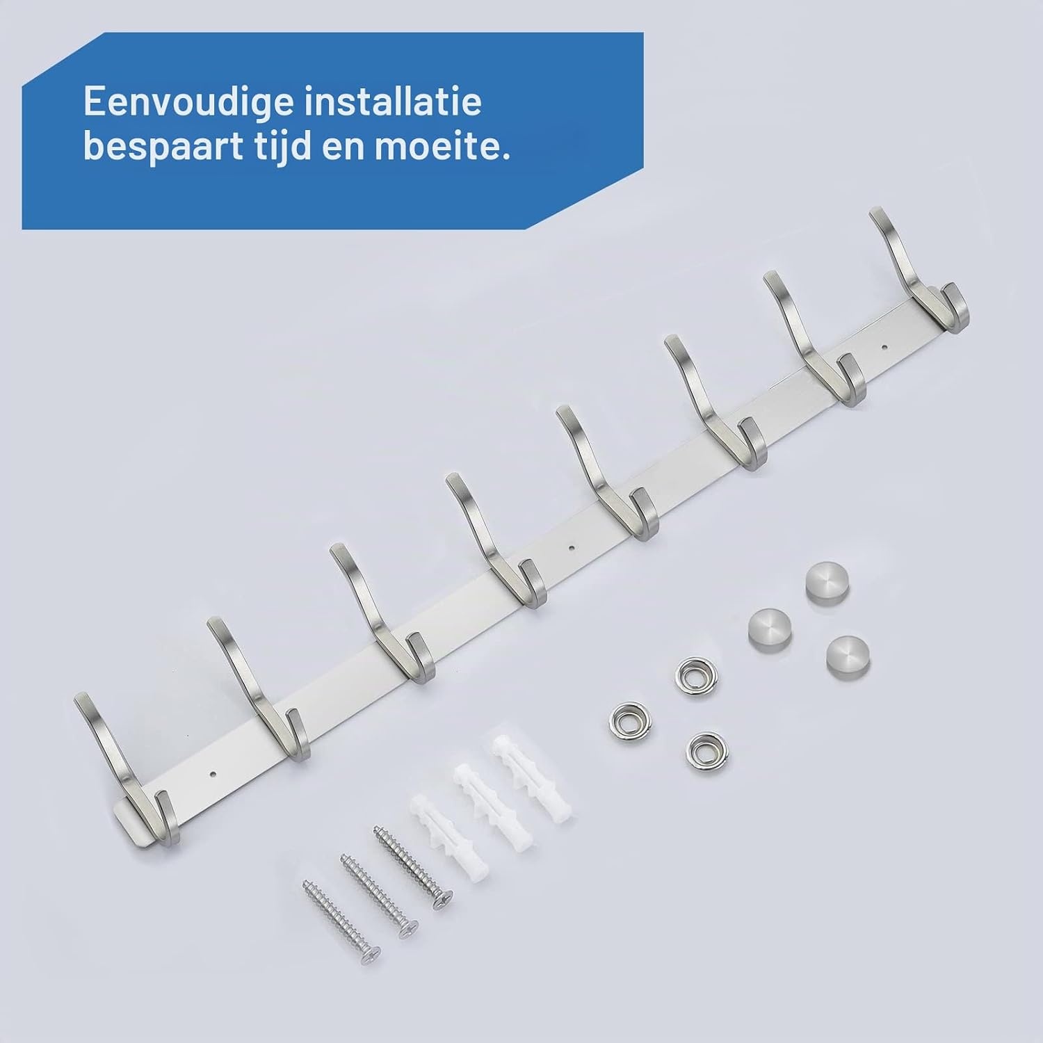 2x RVS Wandkapstok met 8 Dubbele Haken - 59 cm - 33% Korting