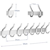 2x RVS Wandkapstok met 8 Dubbele Haken - 59 cm - 33% Korting