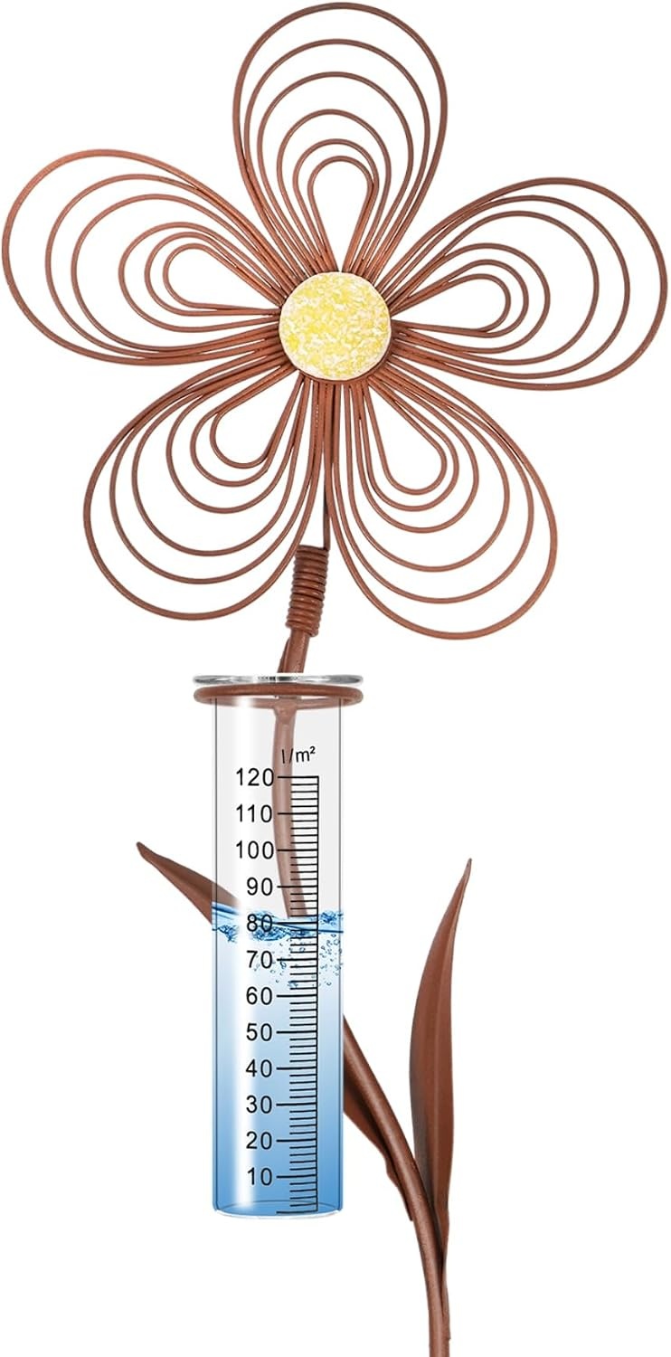 Stijlvolle Regenmeter 110cm - Roestlook Bloem - Vorstbestendig - 31% Korting