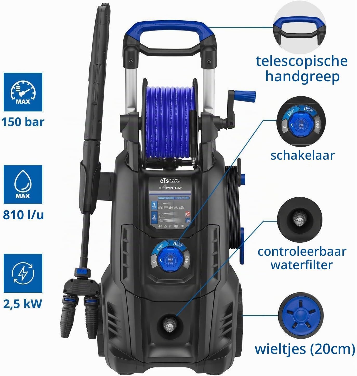 Hogedrukreiniger e-4 TWIN FLOW D 150 bar Blauw/Zwart - 59% Korting