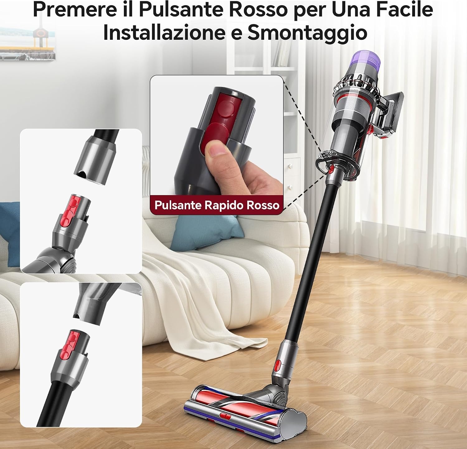 Telescopische Verlengbuis voor Dyson V7-V15 met 2-in-1 Borstel - Zwart (32% Korting!)