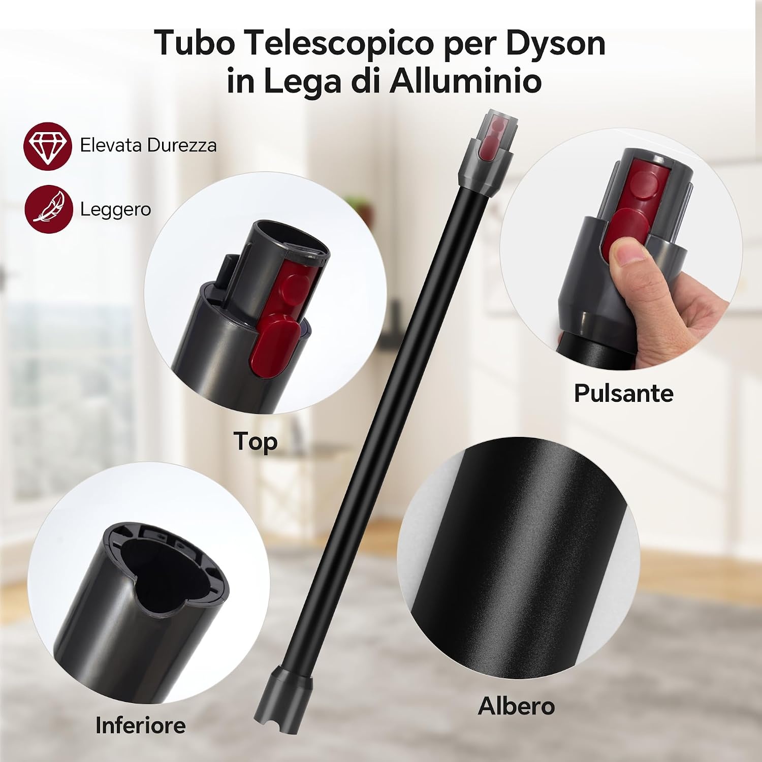 Telescopische Verlengbuis voor Dyson V7-V15 met 2-in-1 Borstel - Zwart (32% Korting!)