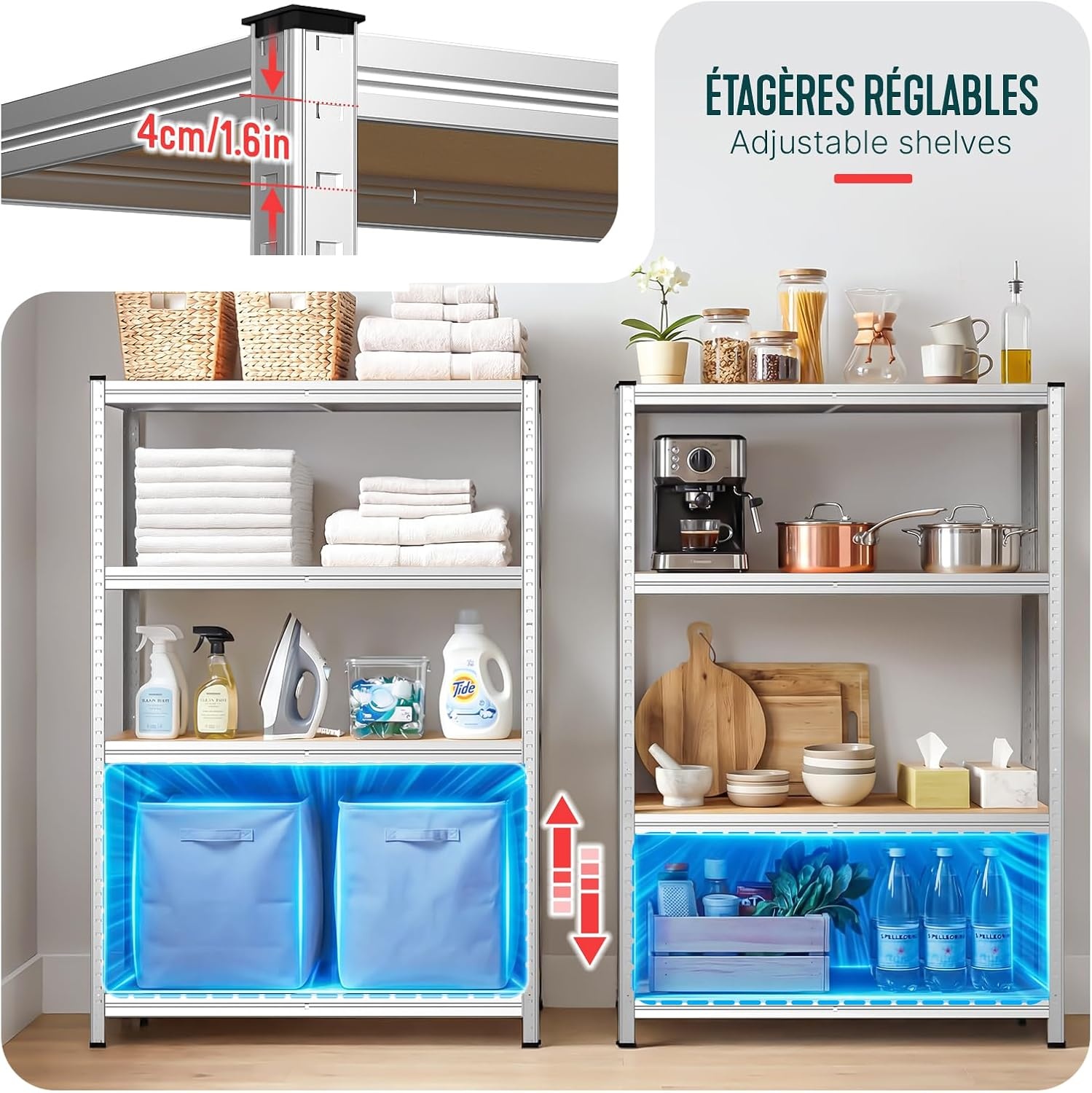 Set van 2 Stellingkasten 700kg | 80x40x160cm | 4 MDF Planken | 33% Korting