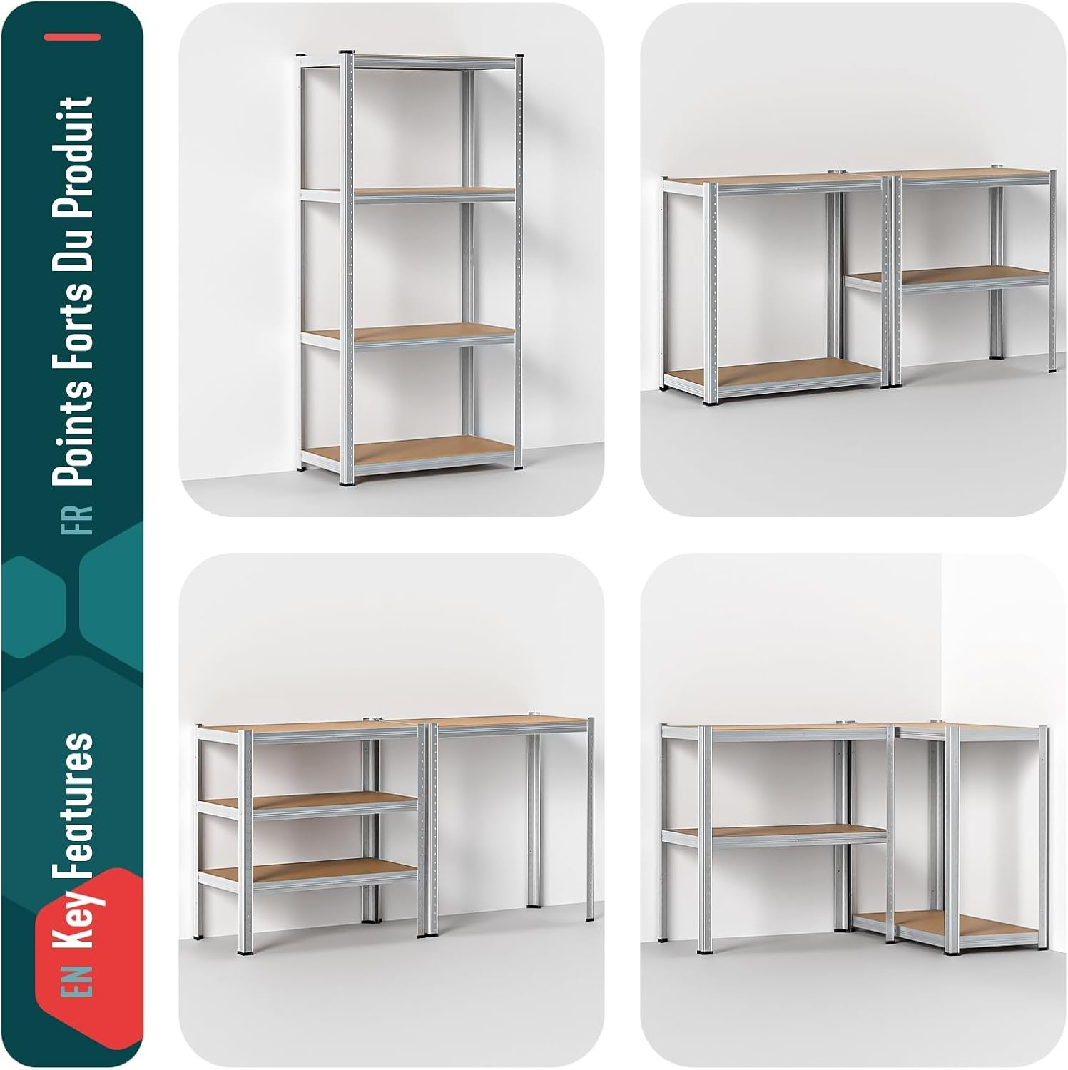 Set van 2 Stellingkasten 700kg | 80x40x160cm | 4 MDF Planken | 33% Korting