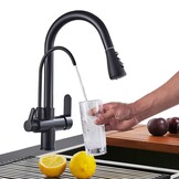 Keukenkraan Zwart 3-weg met Waterfilter & Uittrekbare Sproeier - 34% Korting