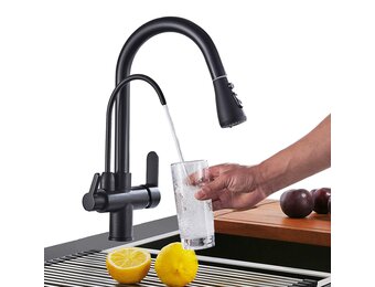 Keukenkraan Zwart 3-weg met Waterfilter & Uittrekbare Sproeier - 34% Korting