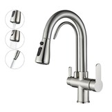 Keukenkraan Zwart 3-weg met Waterfilter & Uittrekbare Sproeier - 34% Korting