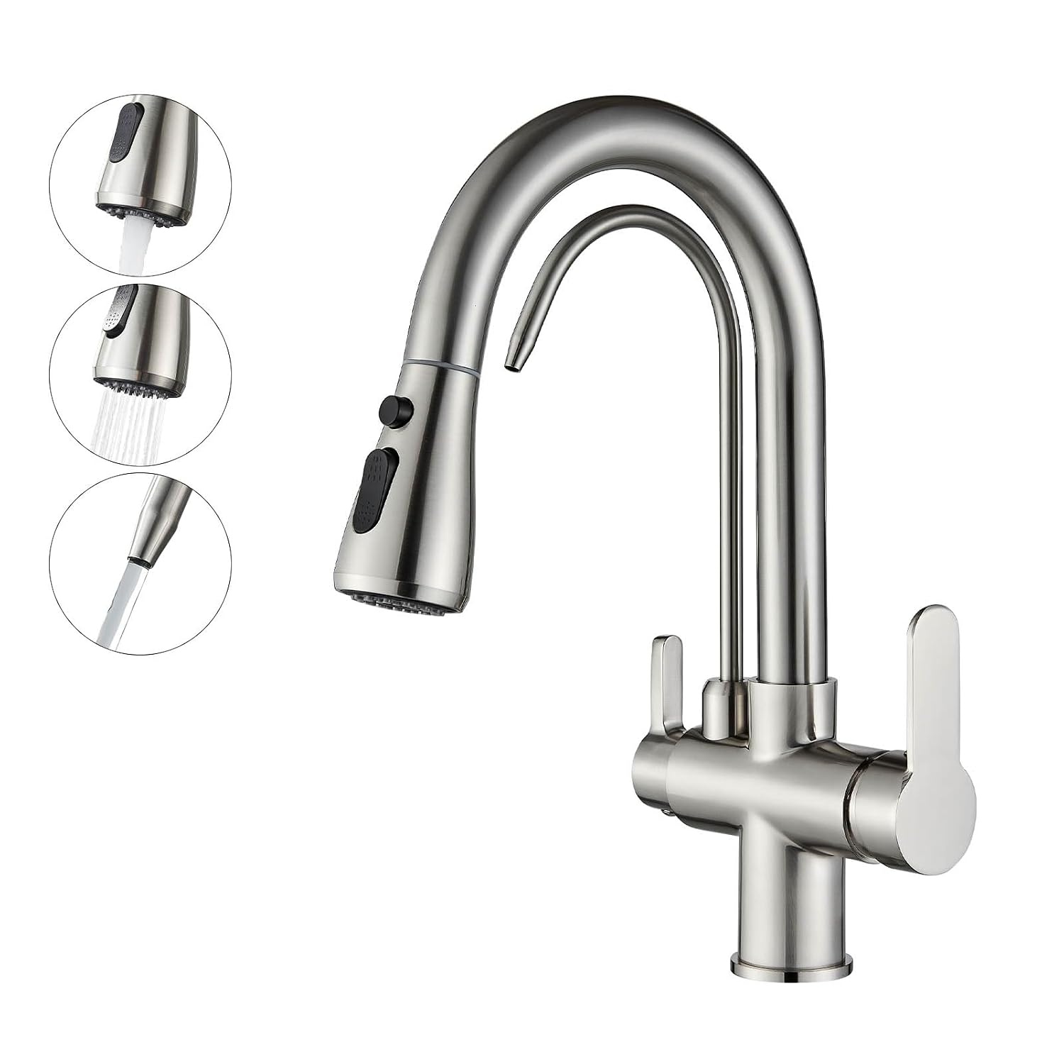 Keukenkraan Zwart 3-weg met Waterfilter & Uittrekbare Sproeier - 34% Korting