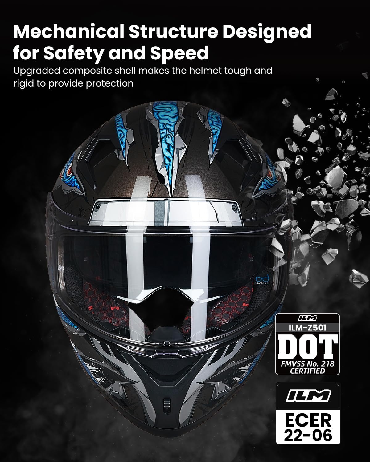 Motor Integraalhelm ILM Z501 Manta Blue XL - 35% Korting