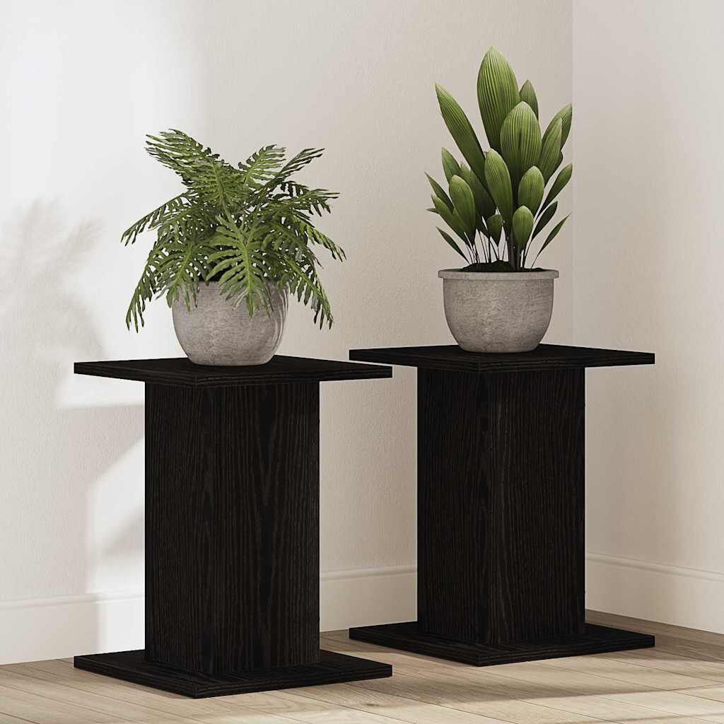 vidaXL Plantenstandaard 2 st Zwart Eiken 30 x 30 x 40 cm Bewerkt hout