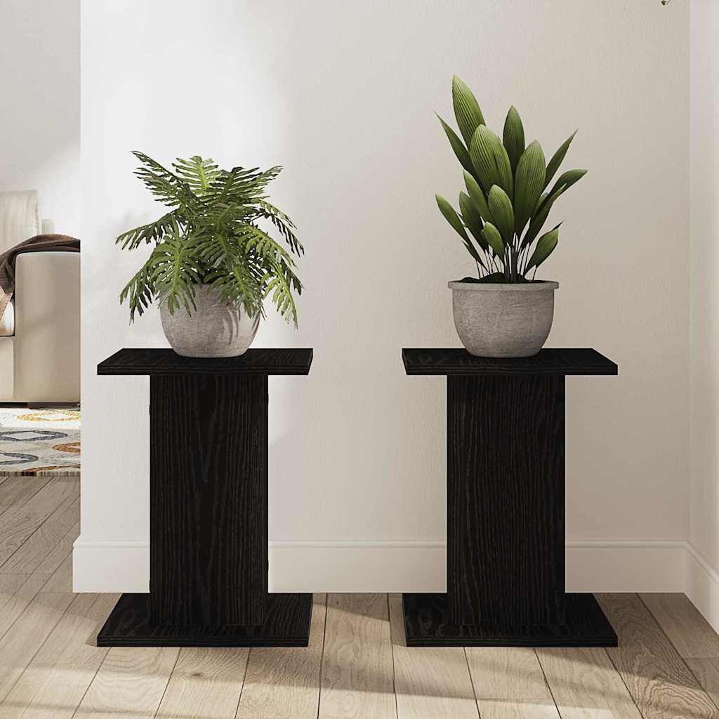 vidaXL Plantenstandaard 2 st Zwart Eiken 30 x 30 x 40 cm Bewerkt hout