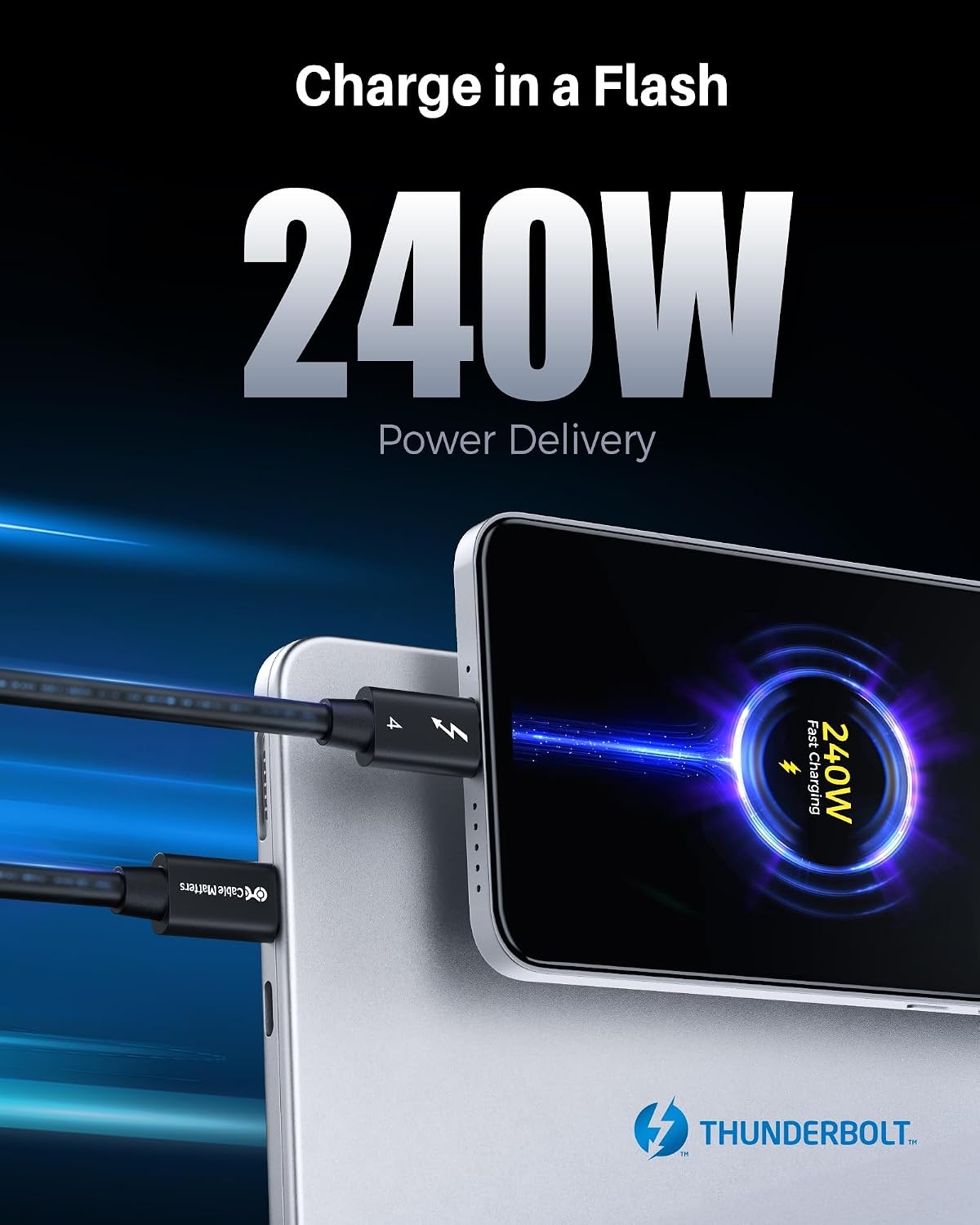 Thunderbolt 4 Kabel 0,8m - 40Gbps, 8K & 240W Opladen - 32% Korting!