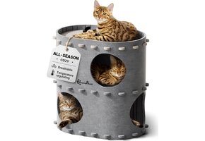 Kattenhuis met 2 verdiepingen, Krabpaal & Mand - Grijs - 32% Korting