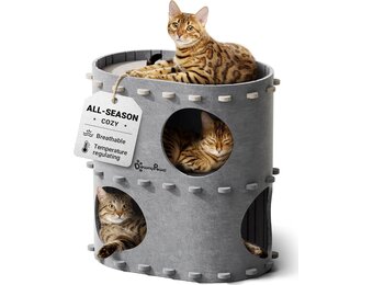 Kattenhuis met 2 verdiepingen, Krabpaal & Mand - Grijs - 32% Korting