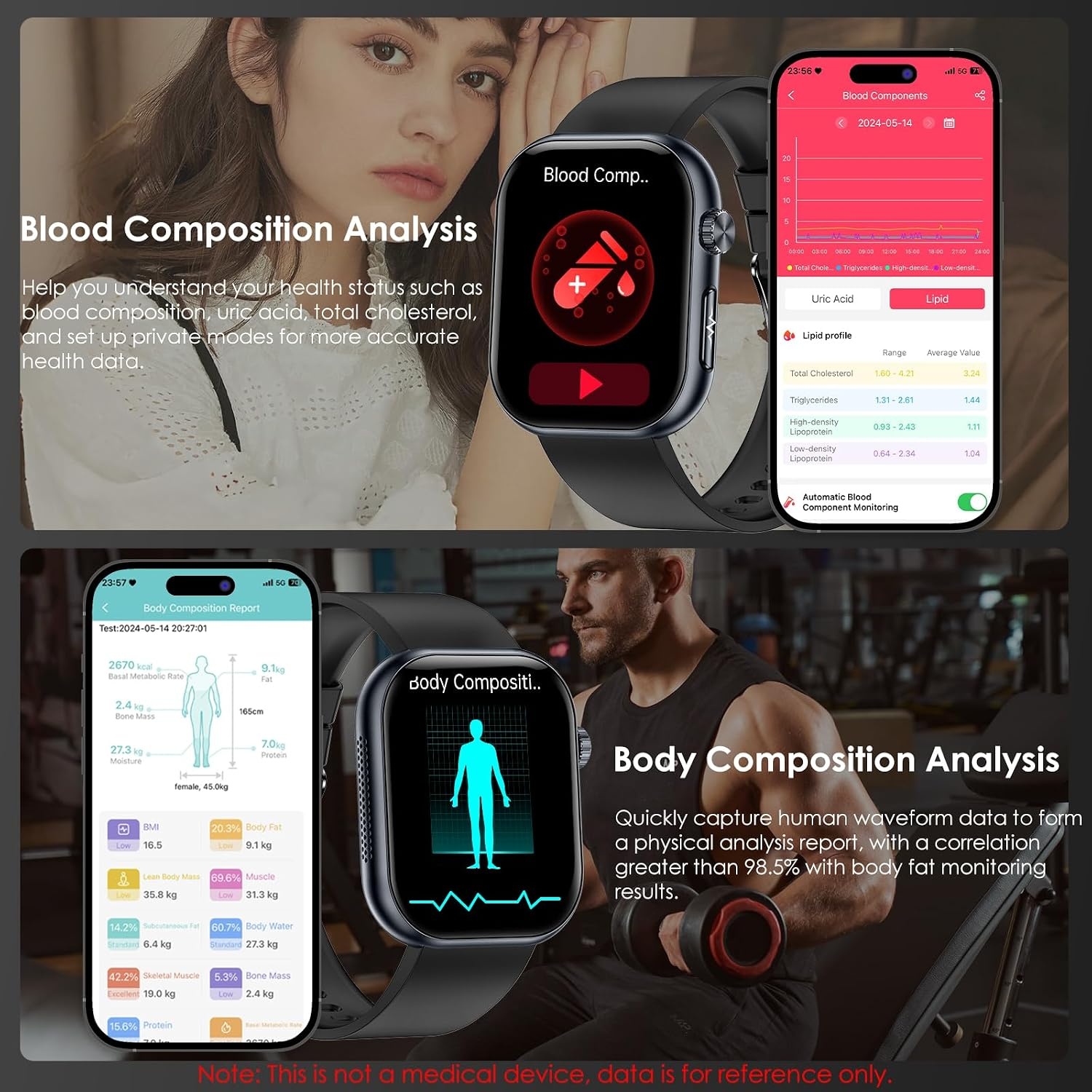 YUPENG Smartwatch 1,95 inch AMOLED - Fitness Tracker met Gezondheidsfuncties - Zwart