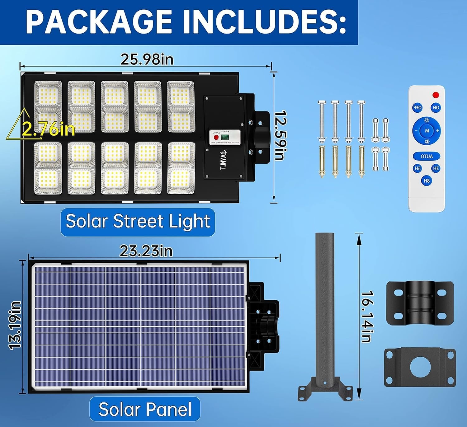 JAYNLT Zonne-energie Straatverlichting 8200W, IP67 Waterdicht, Bewegingssensor en Afstandsbediening