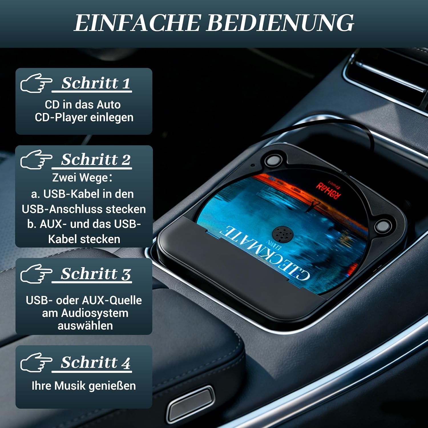 CD-speler voor auto met USB/AUX-aansluiting, externe universele cd-speler voor auto's, vrachtwagens, extra USB-verlengkabel, externe cd-drive voor laptop, pc, tv, compatibel met Android-autoradio