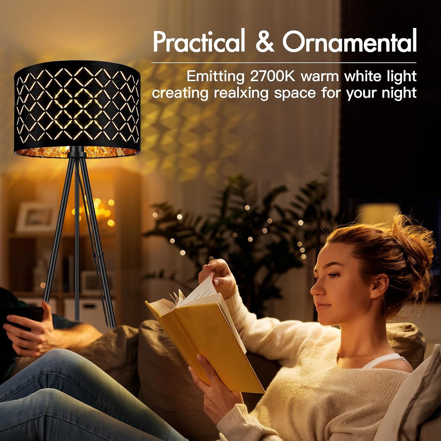 AUQUEE LED Tripod Vloerlamp - 158 cm - Moderne Drielpoots Staande Lamp - Zwart met Goud - Inclusief LED