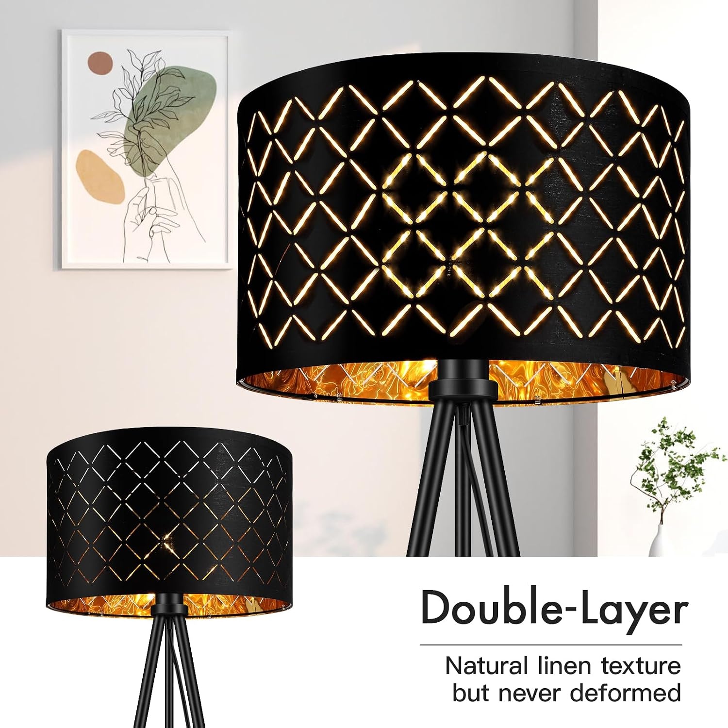 AUQUEE LED Tripod Vloerlamp - 158 cm - Moderne Drielpoots Staande Lamp - Zwart met Goud - Inclusief LED