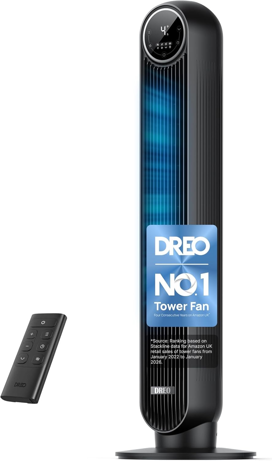 DREO Nomad One Tower Fan - Stille 36 inch Ventilator met Afstandsbediening - Zwart