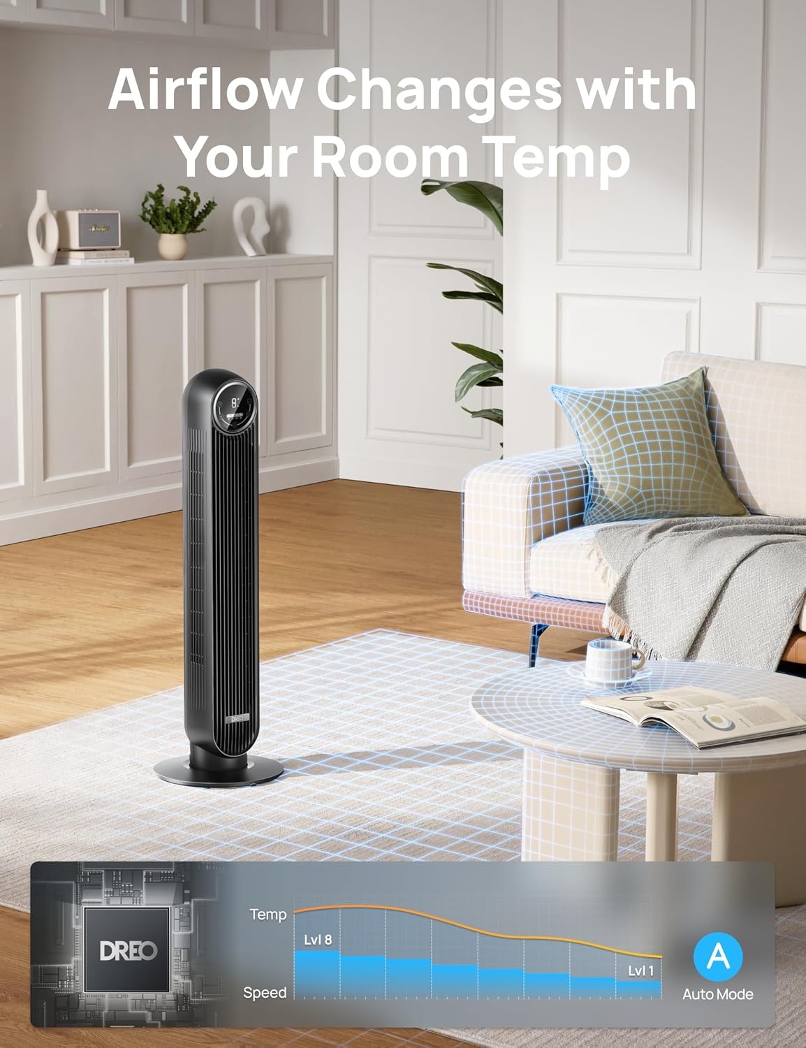 DREO Nomad One Tower Fan - Stille 36 inch Ventilator met Afstandsbediening - Zwart
